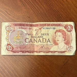 $2 Dollar Bill 1974 Bank of Canada Vintage Canadian Currency Money